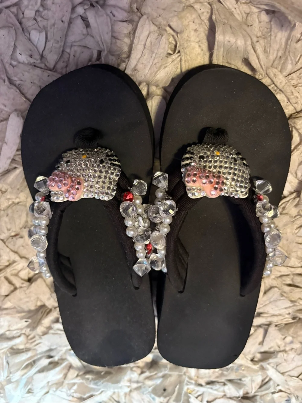 Hello kitty black platform flip flops